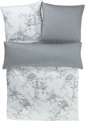 Produktbild von ZEITGEIST Sholet Bettwäsche 135x200 cm - grau/silbergrau, Satinbettwäsche mit Blumenmuster, 100 % Baumwolle