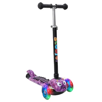 Produktbild von Habib 3D Kinderroller 3-Rad mit LED Licht | Klappbar & Verstellbar: Dunkellila