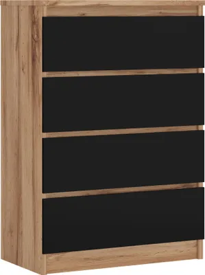 Image de Commode à 4 tiroirs, couleur : chêne Wotan / noir, dimensions : 70 x 101 x 39 cm