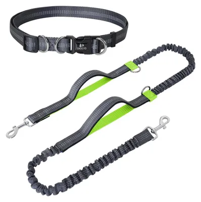 Produktbild von Joggingleine Hunde mit Bauchgurt 2in1 Handsfree Grau Hellgrün 160-230cm
