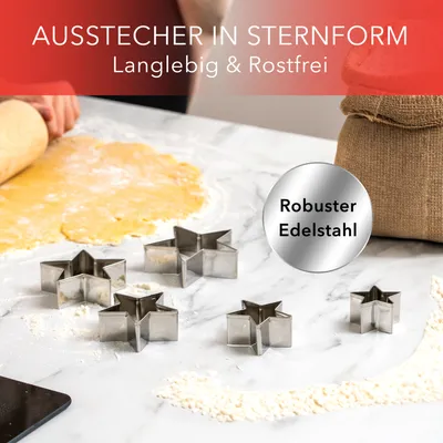 Ausstechformen-Set 5-teilig – Sterne Aus Edelstahl Für Kekse, Käse & Sandwiches, Fünfzackig & Scharfkantig
