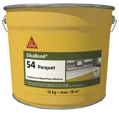 Produktbild von Sika SikaBond-54 Parquet Parkettklebstoff Parkettkleber für Massivparkett, Fertigparkett, Mosaikparkett, elastisch, lösemittelfrei, schnell härtend, 13 kg, Buche hell