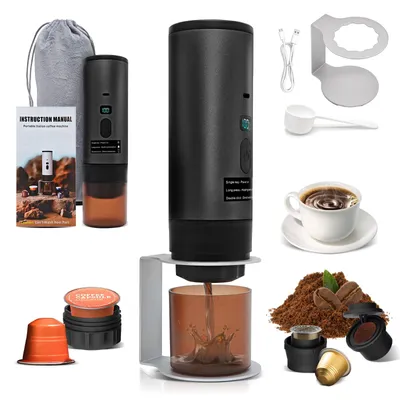 Tragbare Espressomaschine, kabellos, 20 bar, 7800 mAh, USB-C, schwarz