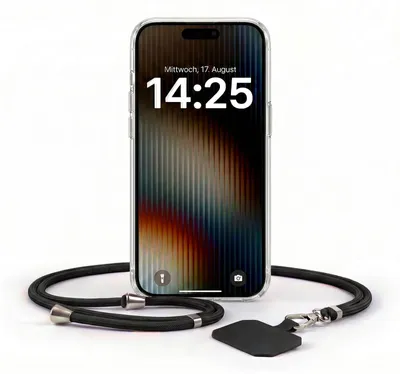 Produktbild von Handyhülle für Apple iPhone 15 Pro mit Handykette Band in Schwarz Kordel Hülle Case Schutzhülle Transparent