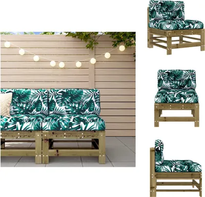Produktbild von vidaXL Mittelsofa mit Kissen Kiefernholz Imprägniert -  Gartensofaelemente