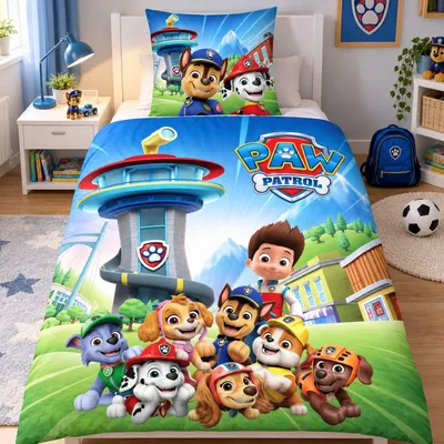 Immagine prodotto di Set di lenzuola Paw Patrol, 135x200 cm + 80x80 cm, caldo e confortevole, ideale per l'inverno, composto da 2 pezzi.