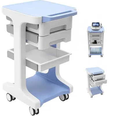 Produktbild von Friseurwagen Salonwagen - 3-stöckiger Rollwagen mit Rollen - 2 Schubladen - Kunststoff - 41x41x67 cm - Traglast 50 kg