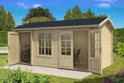 Produktbild von Alpholz 2-Raum Gartenhaus Bolton-28 XL aus Massiv-holz, Gerätehaus mit 28 mm Wandstärke, Garten Holzhaus inklusive Montagematerial, Geräteschuppen Größe: 540 x 260 cm, Satteldach