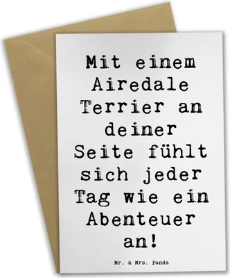 Produktbild von Mr. & Mrs. Panda Glückwunschkarte Spruch Airedale Terrier Abenteuer - Weiß - Geschenk, Hundeliebhaber, Loyalität, Hunderassen, geselliger Hund, Hunderasse, hundeerziehung