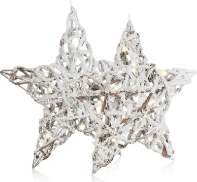 Produktbild von com-four® 2er Set Weihnachtssterne 30 cm & 40 cm mit LED, Kunstschnee & Timer