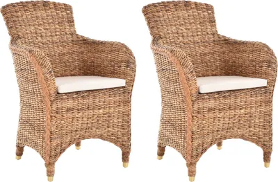 Produktbild von KRINES HOME 2er Set Esszimmersessel Rattan Esszimmerstuhl mit Armlehne Rattansessel Korbstuhl Esszimmer Sessel (Bananenblatt)