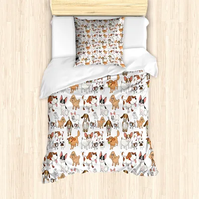 Produktbild von ABAKUHAUS Hundeliebhaber Mantele, Cartoon Zusammensetzung, Milbensicher Allergiker geeignet mit Kissenbezügen, 135 cm x 200 cm - 80 x 80 cm, Mehrfarbig