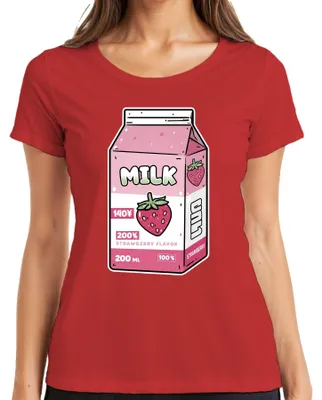 Obrázok produktu pre Tričko s motívom jahodového mlieka, štýl "kawaii", anime, ružová farba, dizajn v štýle rokov 90., pre dámy, veľkosť M