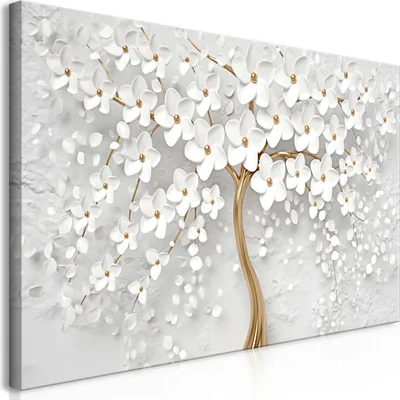 Image de Tableau mural Mega XXXL Abstrait 250 x 125 cm Impression artistique en un seul morceau au format XXL à monter soi-même Tableaux sur toile Tableaux modernes Décoration murale DIY Décoration d'intérieur Arbre Fleurs Or blanc b-B-0475-ak-e
