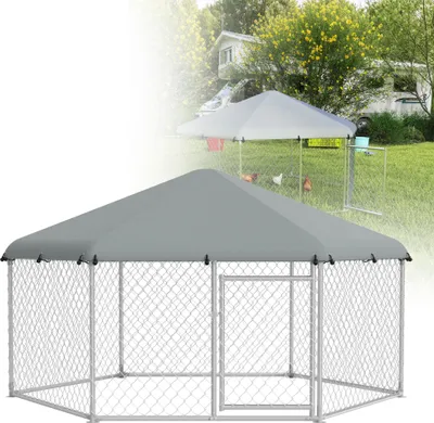 Produktbild von LZQ Venkovní kurník 280x250x165 cm Velký ocelový pozinkovaný výběh pro kuřata se střechou, dvířky a ochranou pro kuřata a drůbež