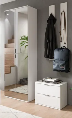 Produktbild von Garderobe Set 4-teilig "SystemX" in weiß Hochglanz Garderobenkombination 128 cm