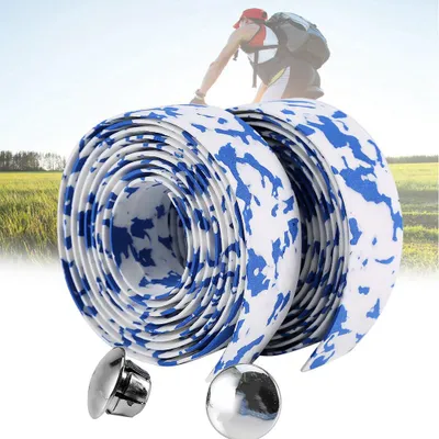 Zdjęcie produktu dla Taśma na kierownicę rowerową Alomejor z antypoślizgowym paskiem i zatyczkami do kierownicy roweru szosowego i górskiego (niebieski + biały)