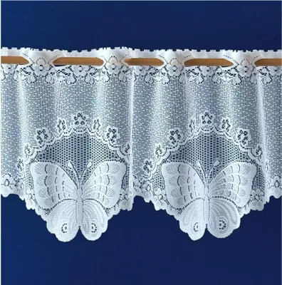 Produktbild von heimtexland ® Scheibengardine Schmetterling Jacquard Deko Gardine durchscheinend weiß Bordüre gebogt Bistrogardine Querbehang Blumen Fensterdeko Küche Butterfly Typ59