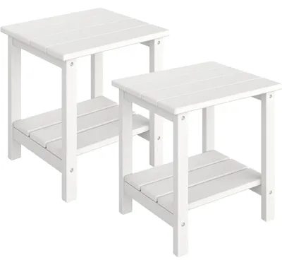 Obrázok produktu pre Príkonový stolík Adirondack – sada 2 kusov – 45 x 38 cm – 2 úrovne – vonkajší plast HDPE – odolný voči poveternostným vplyvom – biela farba