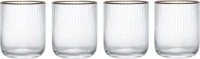 Produktbild von Mikasa Sorrento Glasbecher de Kristall mit Goldrand und breiter Form, 380ml, Set de 4 feine transparente bleifreie Becher, elegantes Design für Feiern