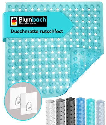 Produktbild von Blumbach® Duschmatte rutschfest 53x53cm - Inkl. 2 Haken zum Aufhängen – Türkis