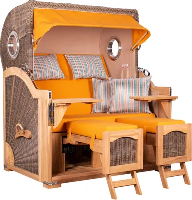 Produktbild von Strandkorb Düne Grande Bullauge Teak PE Grey Dessin 586
