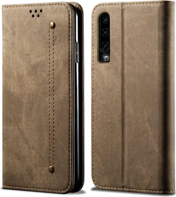 A flip-style phone case for a Huawei P30 is shown from the front and back.