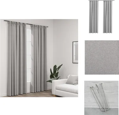 Image de vidaXL Rideaux occultants crochet aspect lin 2 pcs. Gris 140x225 cm - Rideaux et voilages