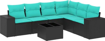 Immagine prodotto di vidaXL Set di divani da giardino da 7 pezzi con cuscini, in polyrattan nero