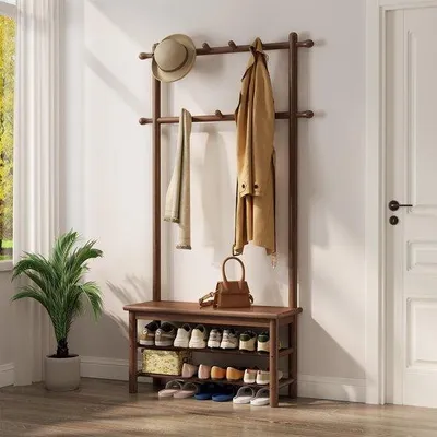 Image de Armoire moderne Azomor avec banc à chaussures et 11 crochets pour un hall bien rangé