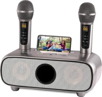 Produktbild von Karaoke-Set für Erwachsene - Karaoke-Set mit 2 drahtlosen Mikrofonen - Karaoke-Set mit Mikrofon - Grau