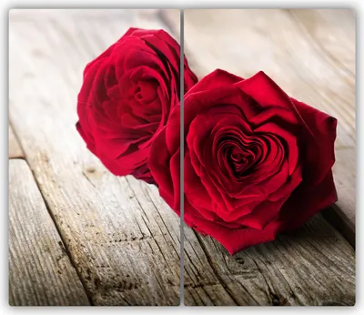 Produktbild von Tulup Glas-Herdabdeckplatte - 2x30x52cm - Glaskeramikkochfeld-Abdeckung Spritzschutz Zweiteilig Rosen auf Holz
