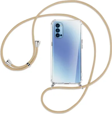 Produktbild von Handykette Backcover-Schutzhülle mit Band (Metall silberfarben) für Oppo Reno5 4G/5G - caramel