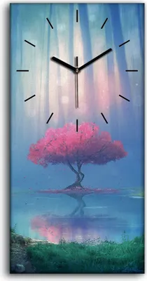 Produktbild von Dekor Leinwand Uhr Wandbilder Geräuschlos Kunstdruck 30x60 Kirsch Baum im Wald - schwarze Hände