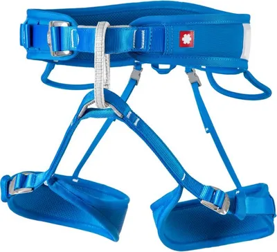 Blauer Klettergurt "Twist Rental" von Ocun; geeignet für das Klettern; mit verstellbaren Beinschlaufen und Schnallen.