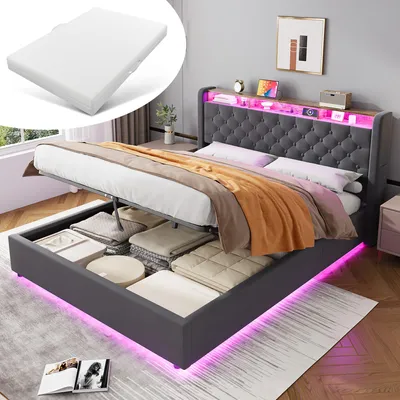 Produktbild von STILVORA Polsterbett 160x200 cm mit Matratze Bettgestell mit Bettkasten&LED,Jugendbett mit Stauraum,Steckdose & klappbarem Kopfteil,Samt,Metall&Holz