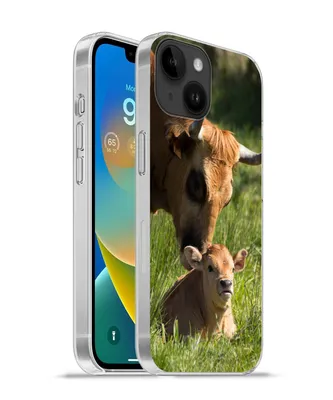 Produktbild von MuchoWow® Handyhülle Schutzhülle Hülle für Apple iPhone 14 - Softcase Kuh - Gras - Horn - Kalb Silikon Softcase Handy Hülle - Mobiltelefonhülle