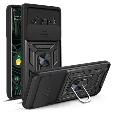 Produktbild von Google Pixel 6 Pro Hülle mit 360° Drehbarer Magnetische Ring Ständer Halter Dia Kameraschutz TPU Bumper Silikon Schutzhülle für Google Pixel 6 Pro Schwarz