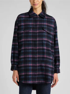 Immagine prodotto di Camicia-giacca a quadri blu e bianca, realizzata in una miscela di lana, per donna, marca Lee