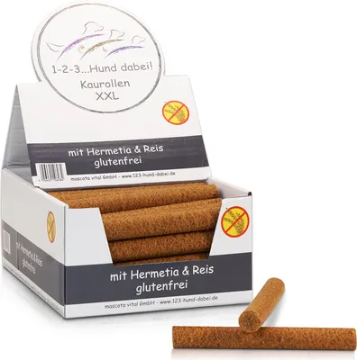 Produktbild von 123... Hund dabei! - Kaurollen XXL 50er Tray Hermetia/Insekten - Dentalkaurolle - Glutenfrei - Vorteilspaket - Kaustangen für Hunde - Zahnpflege
