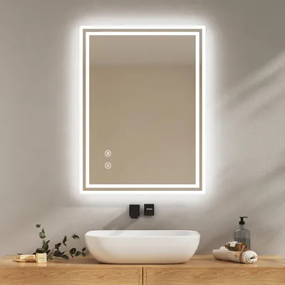 LED-Badspiegel 80x60 cm, kaltweiß, dimmbar, Touch-Schalter, Anti-Beschlag