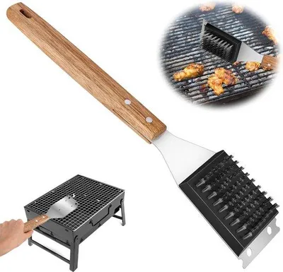 Image de Nettoyeur de grille de barbecue en acier inoxydable, brosse métallique pour grille de barbecue avec affûteurs, nettoyeur de grille de barbecue de 38 cm pour barbecue d'extérieur et barbecue à gaz, avec poignée isolante