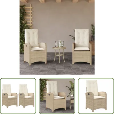 Produktbild von The Living Store Gartensessel mit Kissen 2 Stk. Verstellbar Beige Poly Rattan
