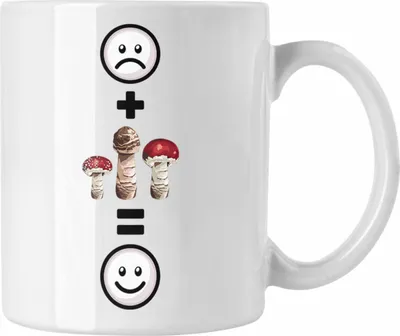 Produktbild von Trendation - Pilze Sammlen Tasse Geschenk für Pilzsammler  :( + Pilze = :) Lustige Geschenkidee Geburtstag (Weiß)