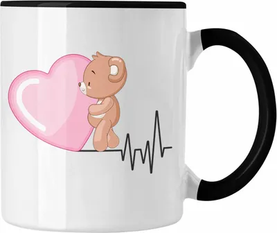 Produktbild von Trendation - Bär Herzschlag Tasse Geschenk für Bären Fans Hobby Geschenkidee (Schwarz)