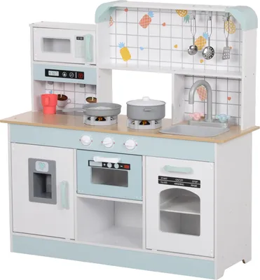 Produktbild von Kinderküche Spielküche mit Lichtern, Geräuschen, Kaffeemaschine, Eiswürfelmaschine, Mikrowelle, Ofen, Küchenzubehör, Puppenküche für 3+ Jahre Kinder, Weiß