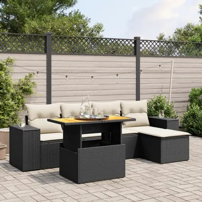 Produktbild von Design 6-tlg. Garten-Sofagarnitur mit Kissen Schwarz Poly Rattan, Gartenmöbel-Sets 2024 Neu