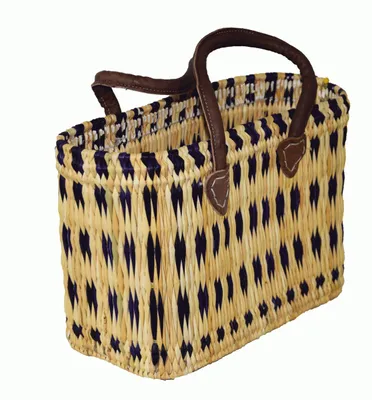 Produktbild von Seegras Tasche klein kurzer Griff Einkaufskorb Flechtkorb Korbtasche Korb, blau