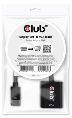Obrázek produktu pro CLUB3D CAC-2013, 0,228 m, Displayport, VGA, Samec, Samice, Přímý