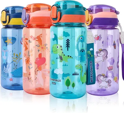 Zdjęcie produktu dla Kubek do picia dla dzieci 600 ml, BPA-free, Wodoodporny, Zielony dinozaur, do szkoły i sportu
